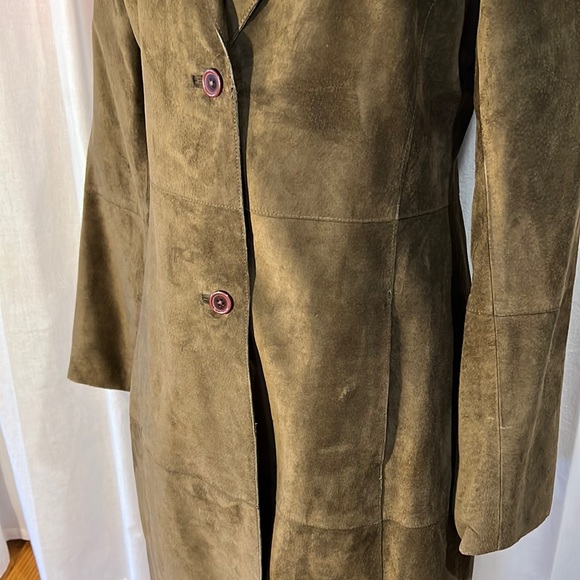 suede coat, sophisticated dark olive green color - EUC - Picture 5 of 14